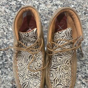 Twisted X Chukka Tan and Cream Floral-Embossed Driving Moccasin